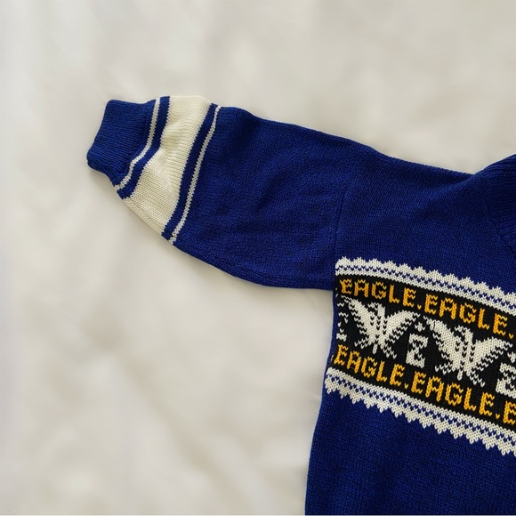 Vintage 70s knit eagle sweater children’s toddlers unisex boys girls blue retro - Picture 4 of 5